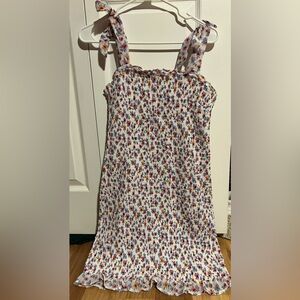 White Floral Smocked Dress with Pink, Purple, Green & Orange Accents